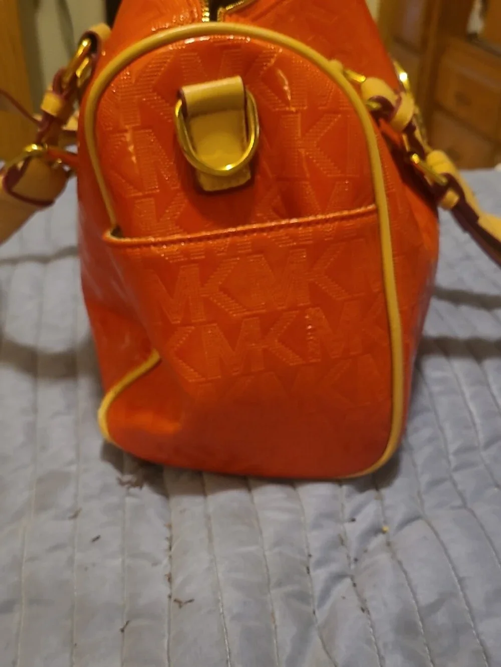 Rehab Bag Michael Kors Orange/redish Patent Satchel with Yellow Trim and Gold